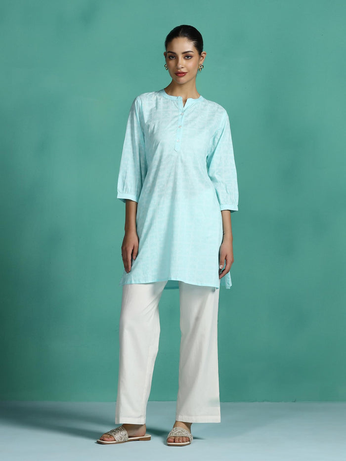 Women Cotton Aqua Stripe Print Tunic.