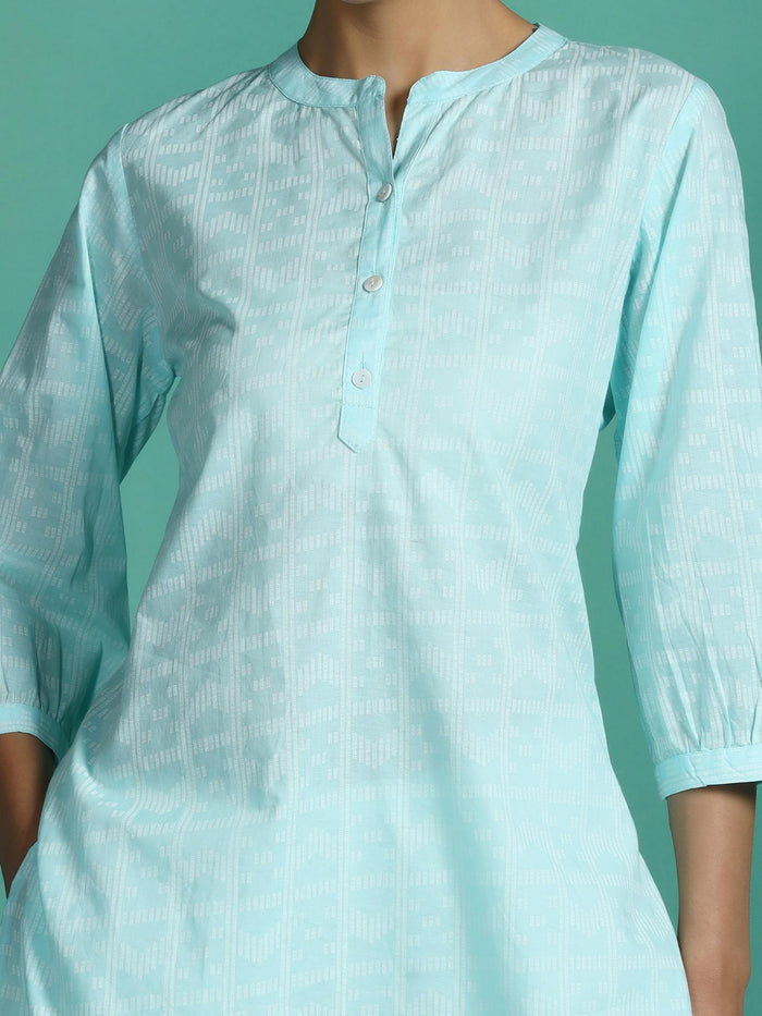 Women Cotton Aqua Stripe Print Tunic.