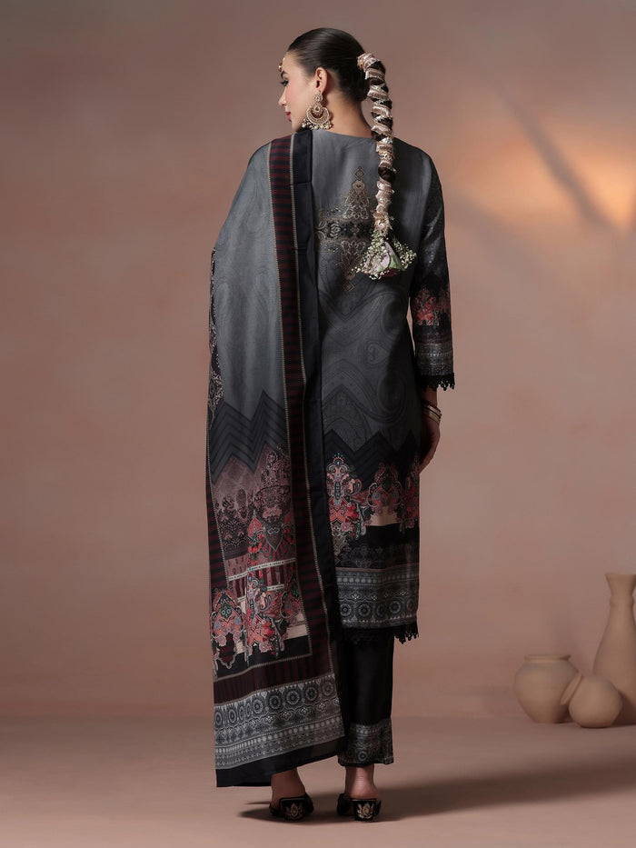 Women Cotton Black Embroidered Kurta Comfort Pant With Dupatta.