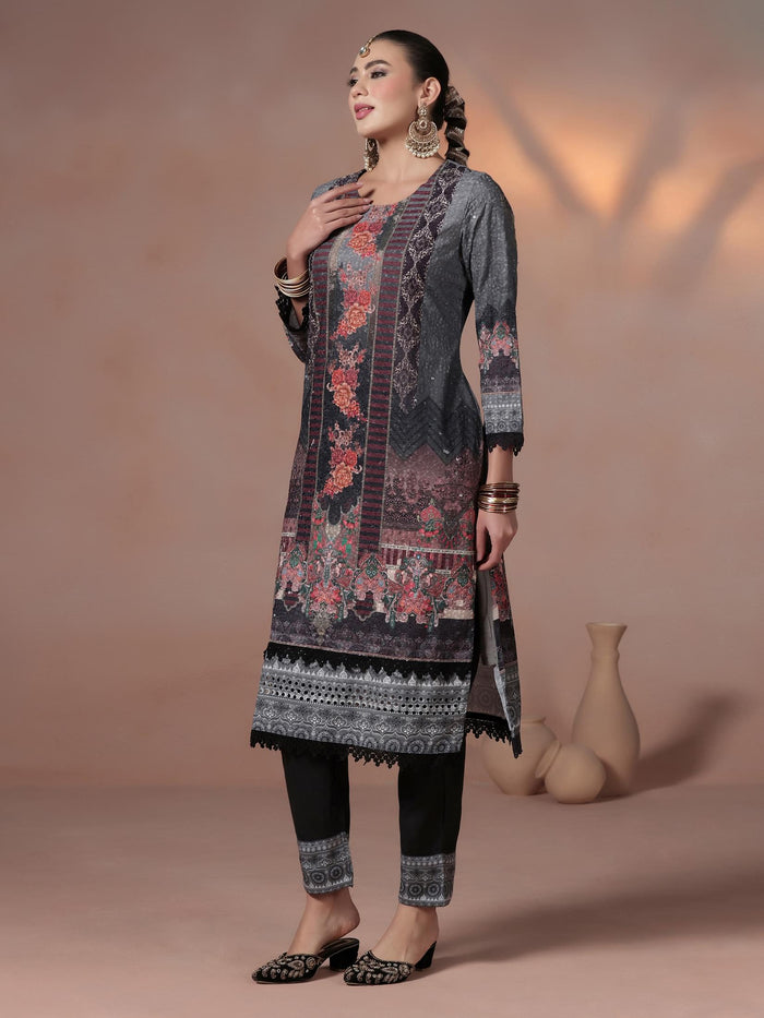 Women Cotton Black Embroidered Kurta Comfort Pant With Dupatta.