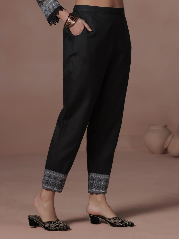 Women Cotton Black Embroidered Kurta Comfort Pant With Dupatta.