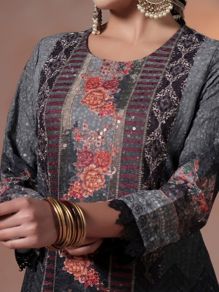 Women Cotton Black Embroidered Kurta Comfort Pant With Dupatta.