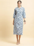Women Cotton Blue Floral Print Dress.