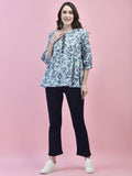 Women Cotton Blue Floral Print Tunic.
