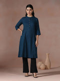 Women Cotton Blue Solid Kurta.