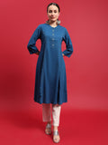 Women Cotton Blue Solid Kurta.