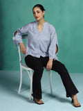 Women Cotton Blue Yarn Dyed Top.