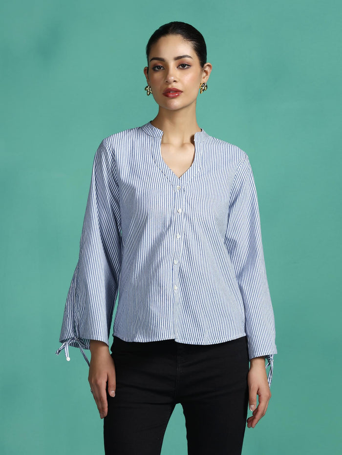 Women Cotton Blue Yarn Dyed Top.