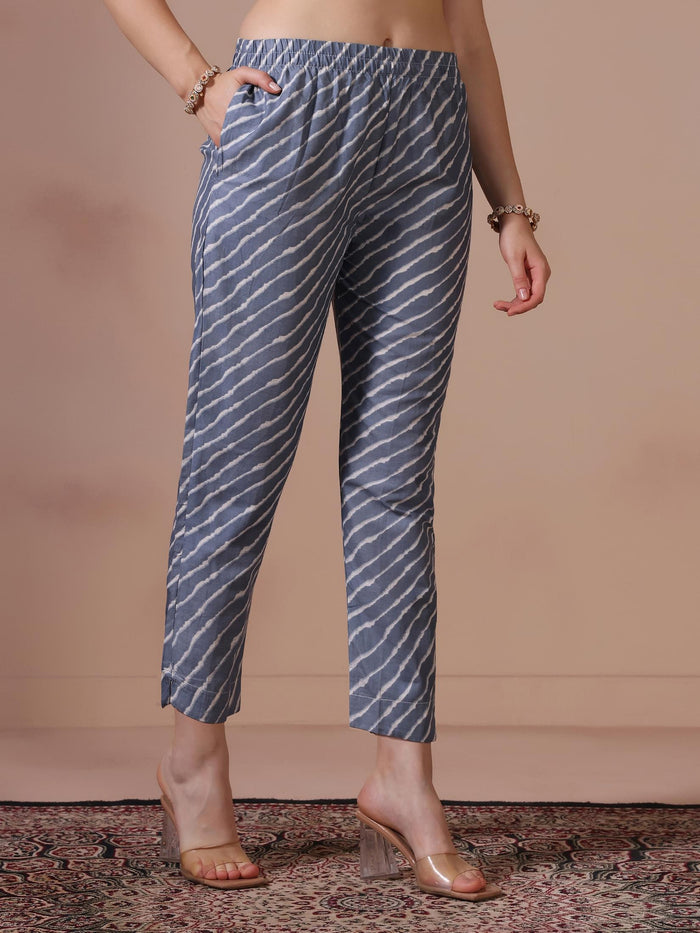 Women Cotton Cream Printed Kurta Trouser Dupatta.