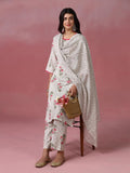 Women Cotton Flex Off White Printed Kurta Comfort Pant Dupatta.