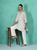 Women Cotton Flex Off White Printed Tunic.