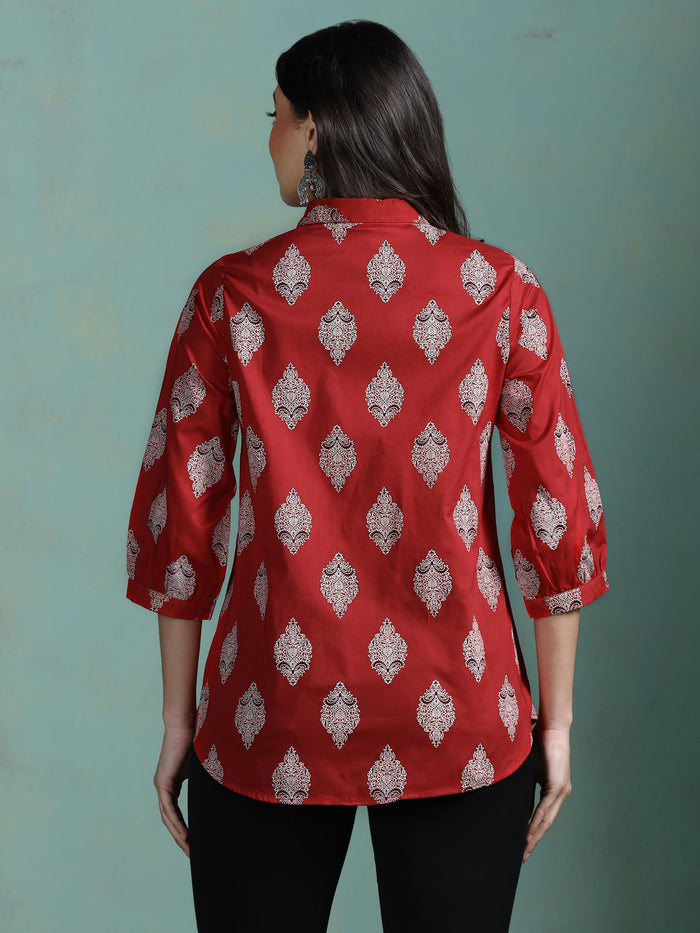 Women Cotton Fuchsia Printed Tunic.