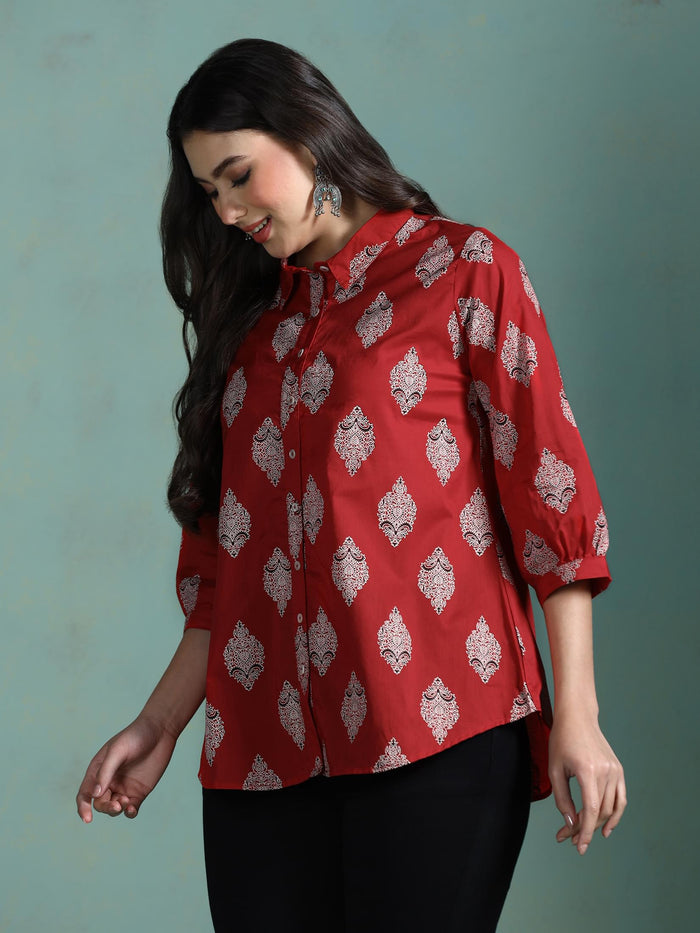 Women Cotton Fuchsia Printed Tunic.