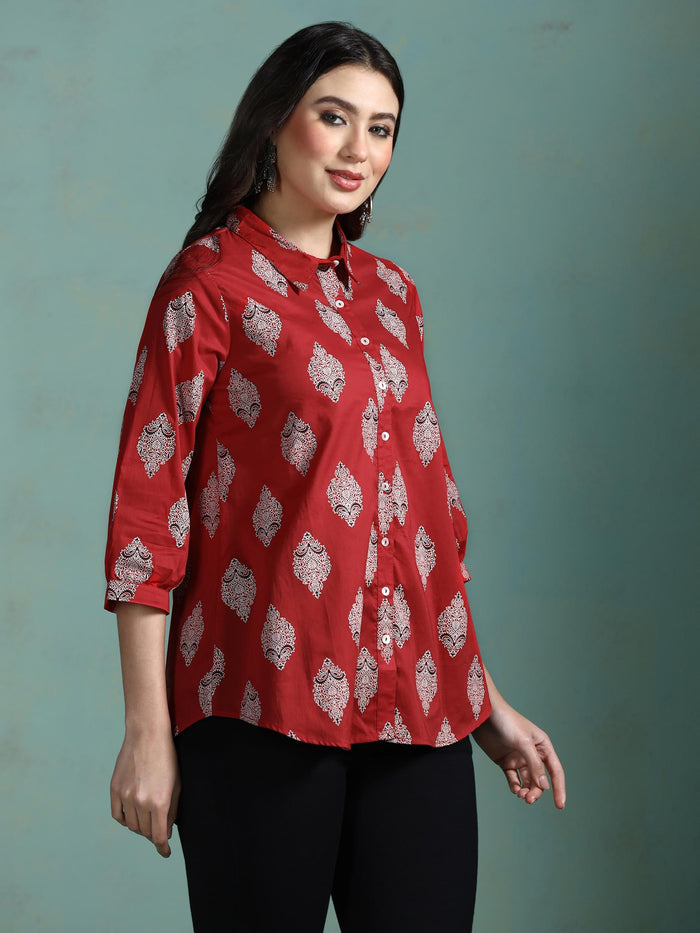 Women Cotton Fuchsia Printed Tunic.