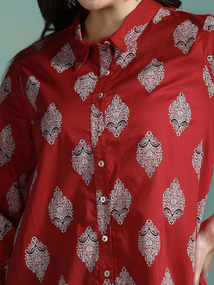Women Cotton Fuchsia Printed Tunic.