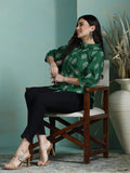 Women Cotton Green Printed Tunic.