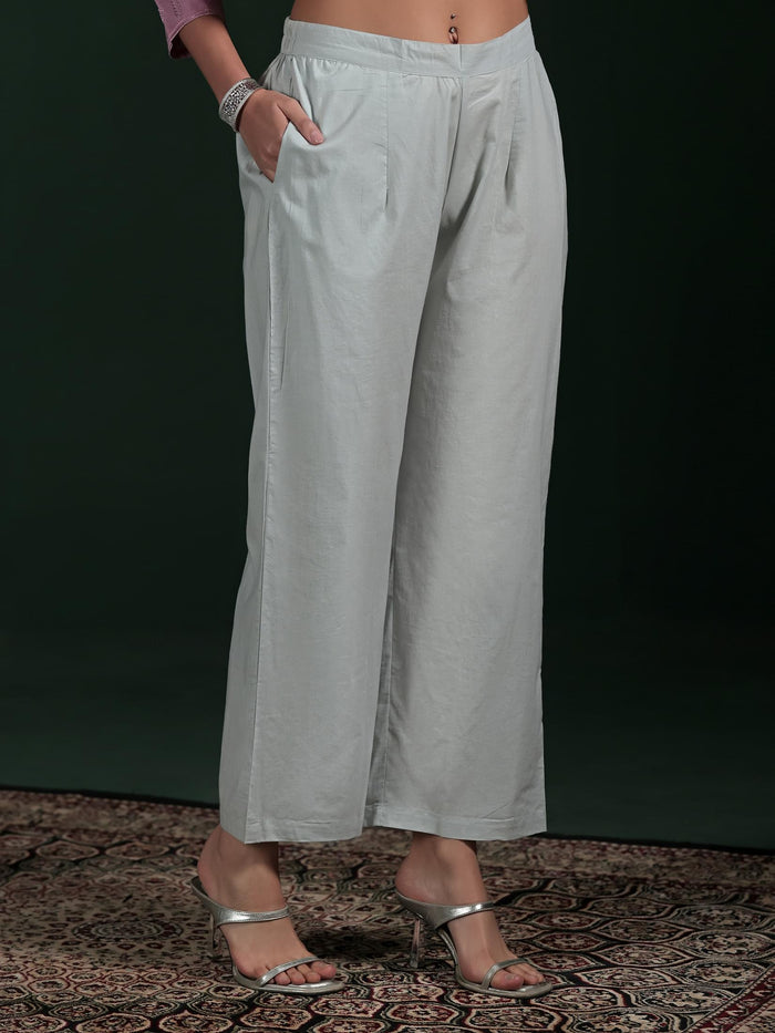 Women Cotton Grey Embroidered Kurta Comfort Pant Dupatta.