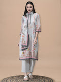 Women Cotton Grey Floral Print Kurta Comfort Pant Dupatta.