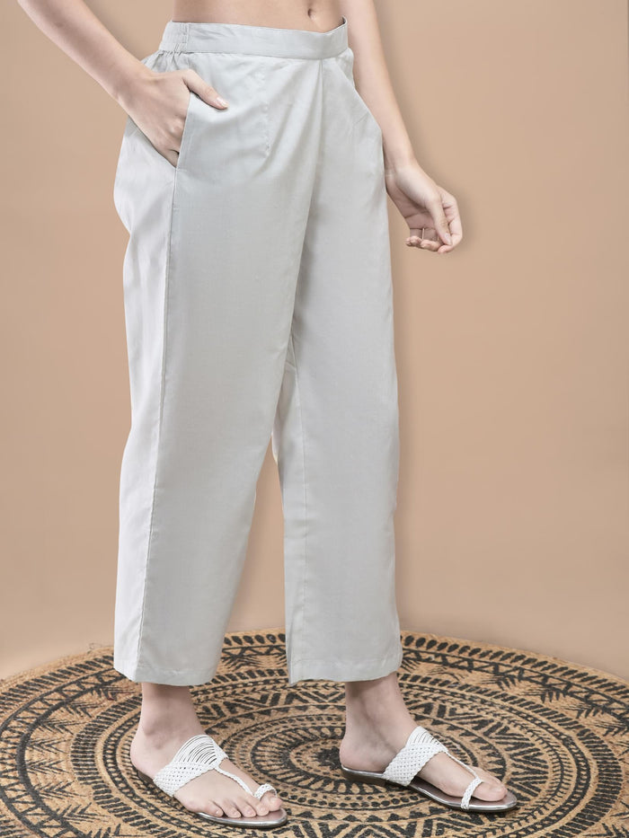 Women Cotton Grey Floral Print Kurta Comfort Pant Dupatta.