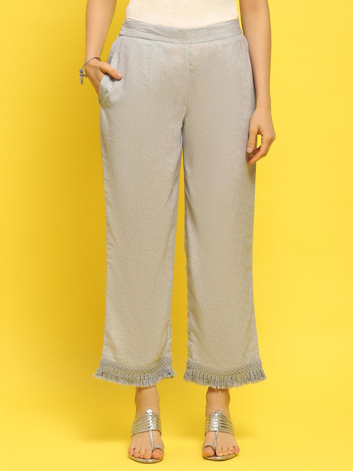 Women Cotton Grey Ornamental Print Kurta Comfort Pant Dupatta.