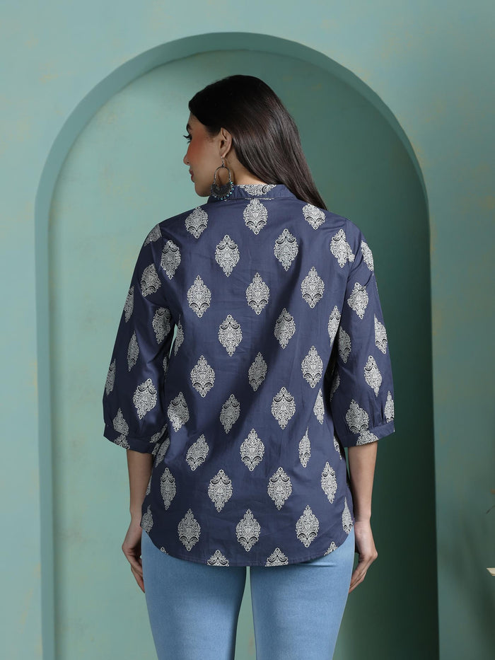 Women Cotton Grey Printed Tunic.