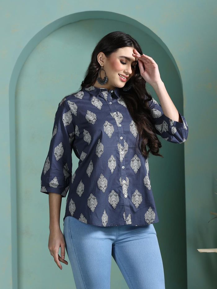 Women Cotton Grey Printed Tunic.