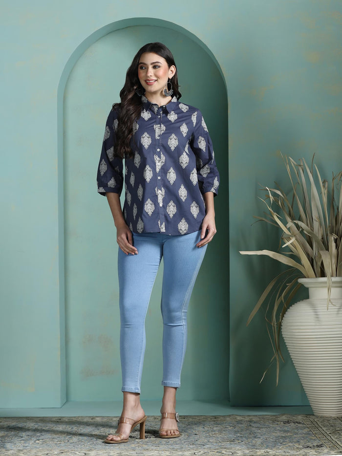 Women Cotton Grey Printed Tunic.