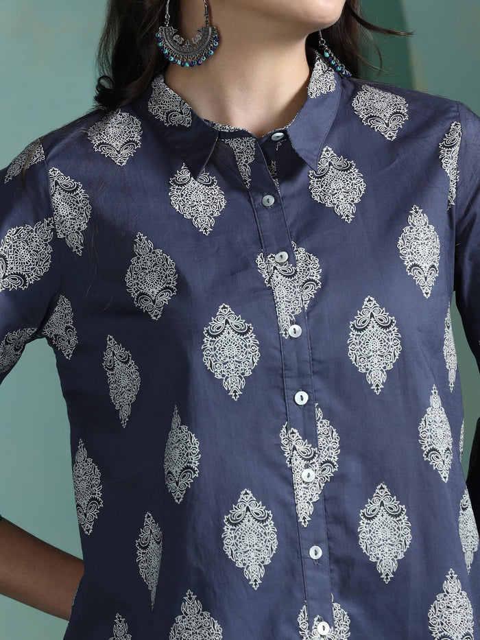 Women Cotton Grey Printed Tunic.