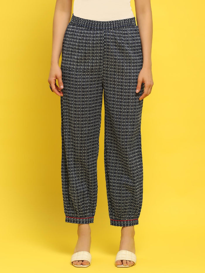 Women Cotton Indigo Floral Print Kurta Harem Pant Dupatta.