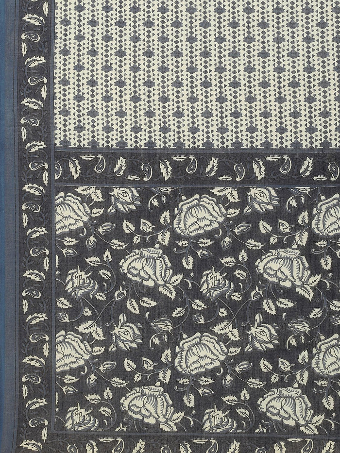 Women Cotton Indigo Floral Print Kurta Harem Pant Dupatta.