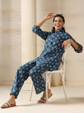 Women Cotton Indigo Geometric Print Co-Ord Set.