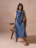 Women Cotton Indigo Printed Dress.
