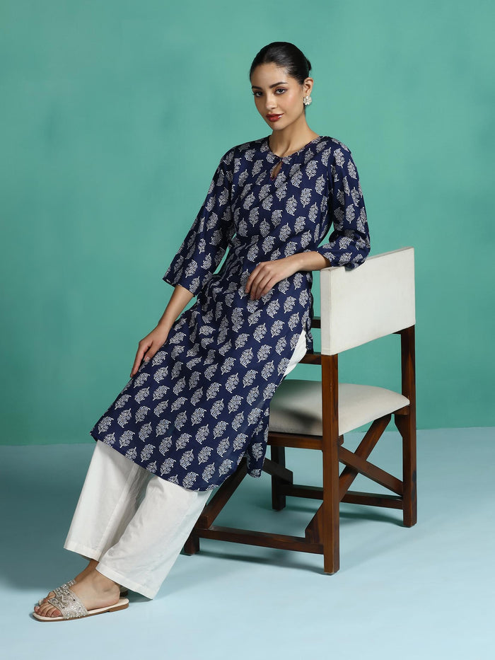 Women Cotton Indigo Printed Kurta.