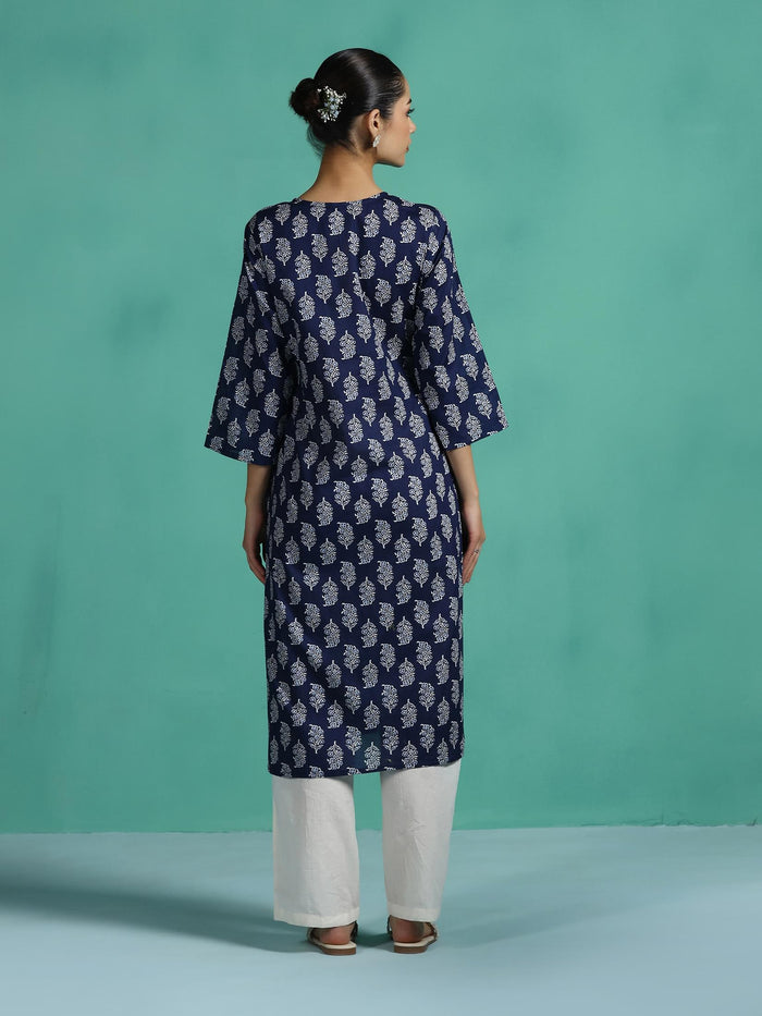 Women Cotton Indigo Printed Kurta.