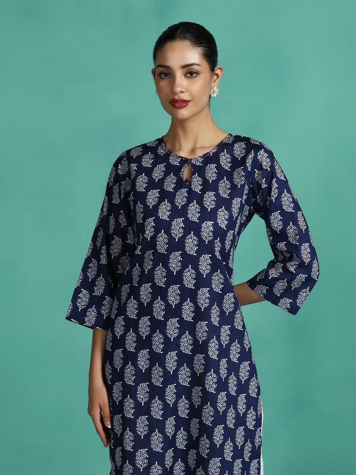 Women Cotton Indigo Printed Kurta.