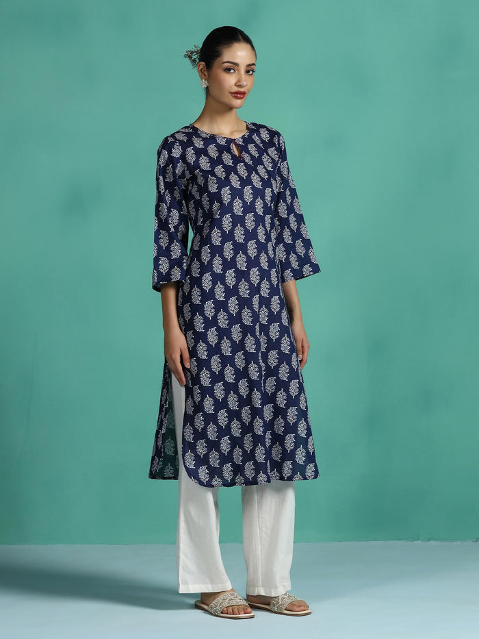 Women Cotton Indigo Printed Kurta.
