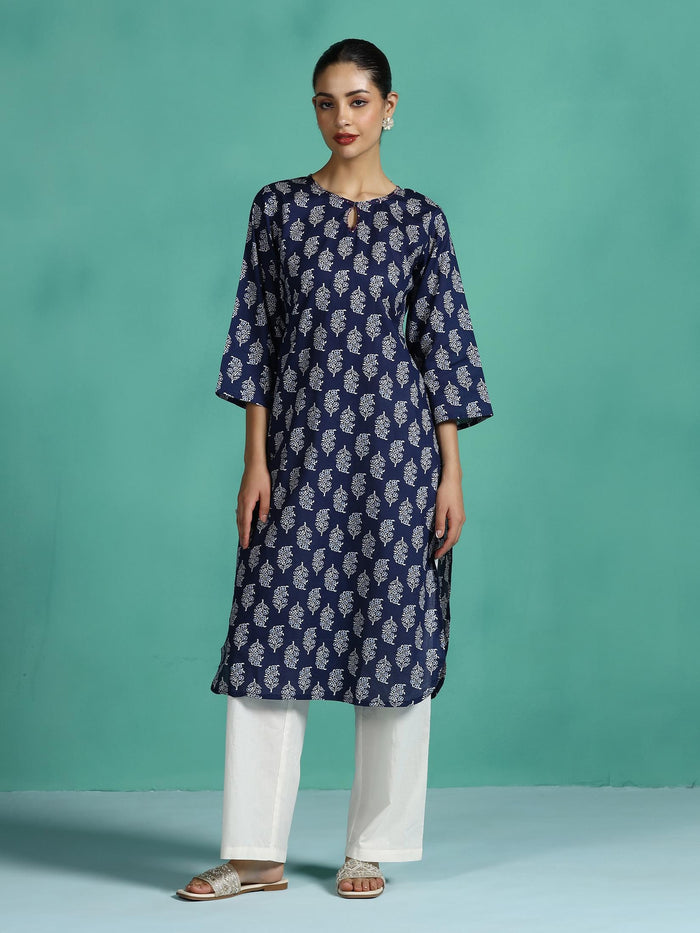 Women Cotton Indigo Printed Kurta.