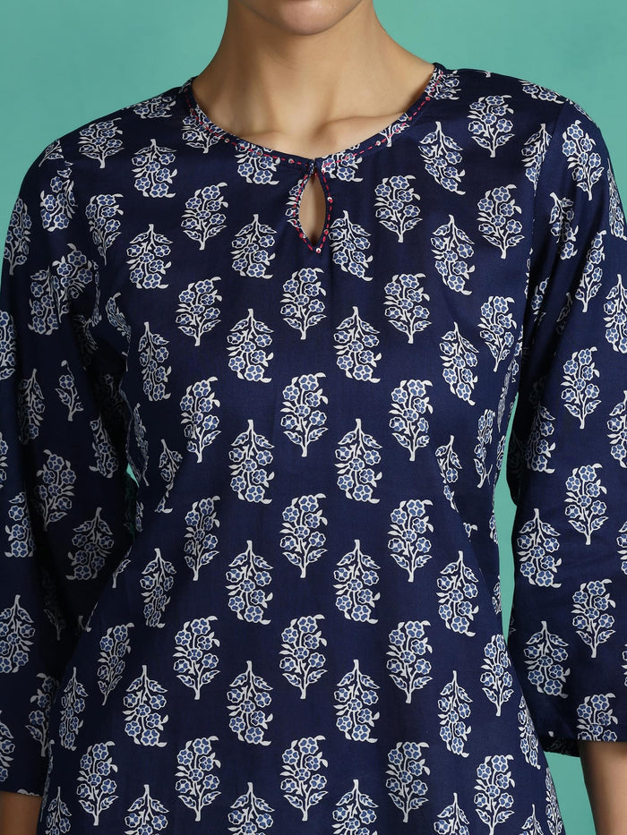 Women Cotton Indigo Printed Kurta.