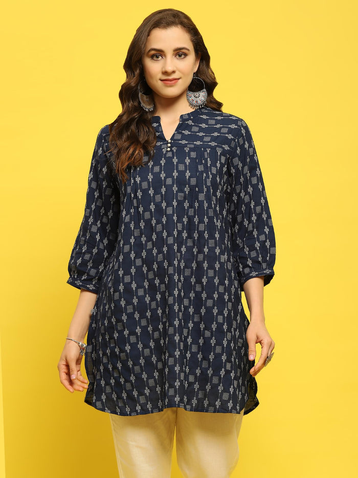 Women Cotton Indigo Yarn Dyed Kurti.