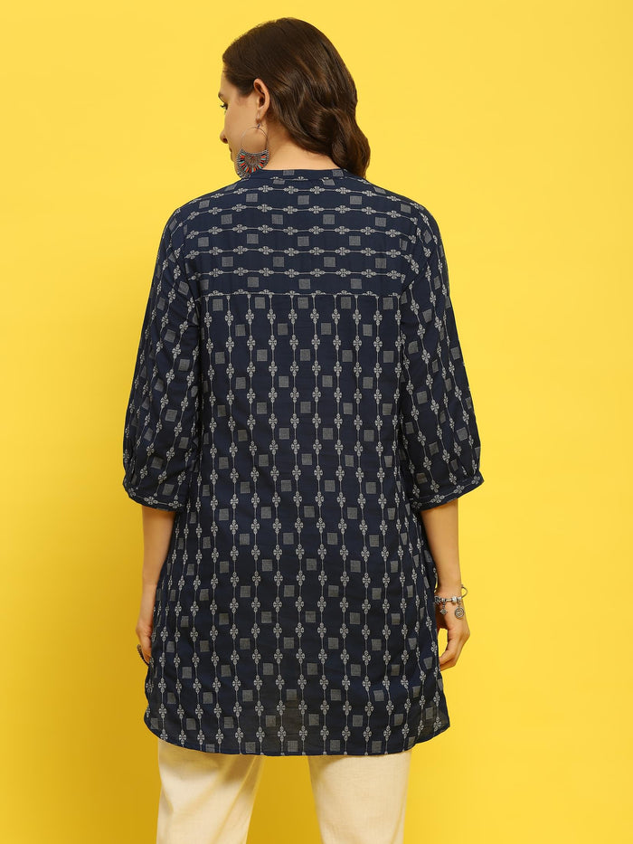 Women Cotton Indigo Yarn Dyed Kurti.