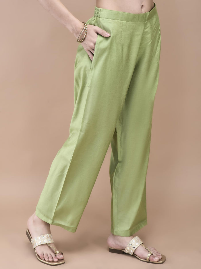 Women Cotton Jacquard Green Woven Kurta Comfort Pant Dupatta.