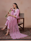 Women Cotton Lilac Embroidered Kurta Trouser Dupatta.