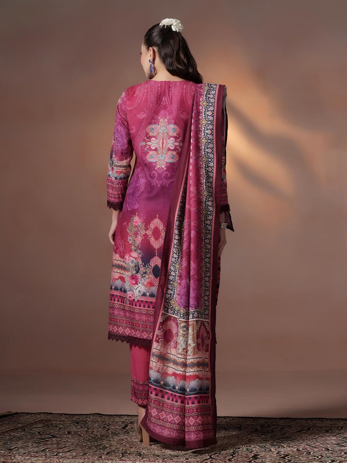 Women Cotton Maroon Embroidered Kurta Comfort Pant Dupatta.