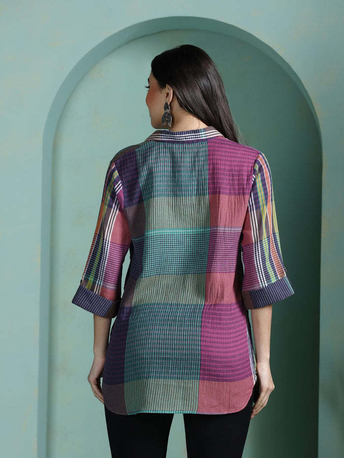 Women Cotton Multicolor Yarn Dyed Tunic.