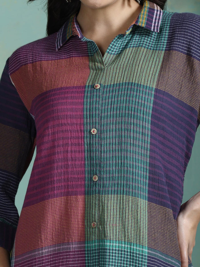 Women Cotton Multicolor Yarn Dyed Tunic.