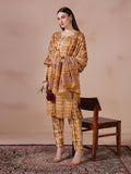 Women Cotton Mustard Printed Kurta Trouser Dupatta.