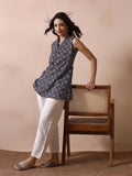 Women Cotton Navy Blue Printed Tunic.
