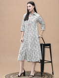 Women Cotton Off White and Blue Floral Print Dress.