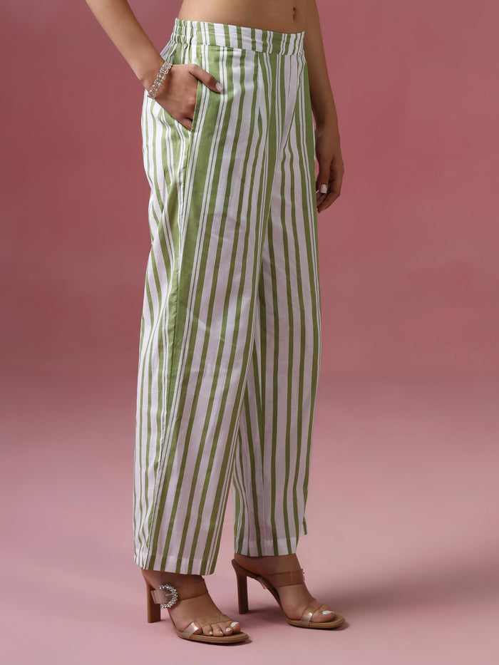 Women Cotton Off white and Green Printed Kurta Comfort Pant Dupatta.