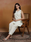 Women Cotton Off White Embroidered Co-Ord Set.